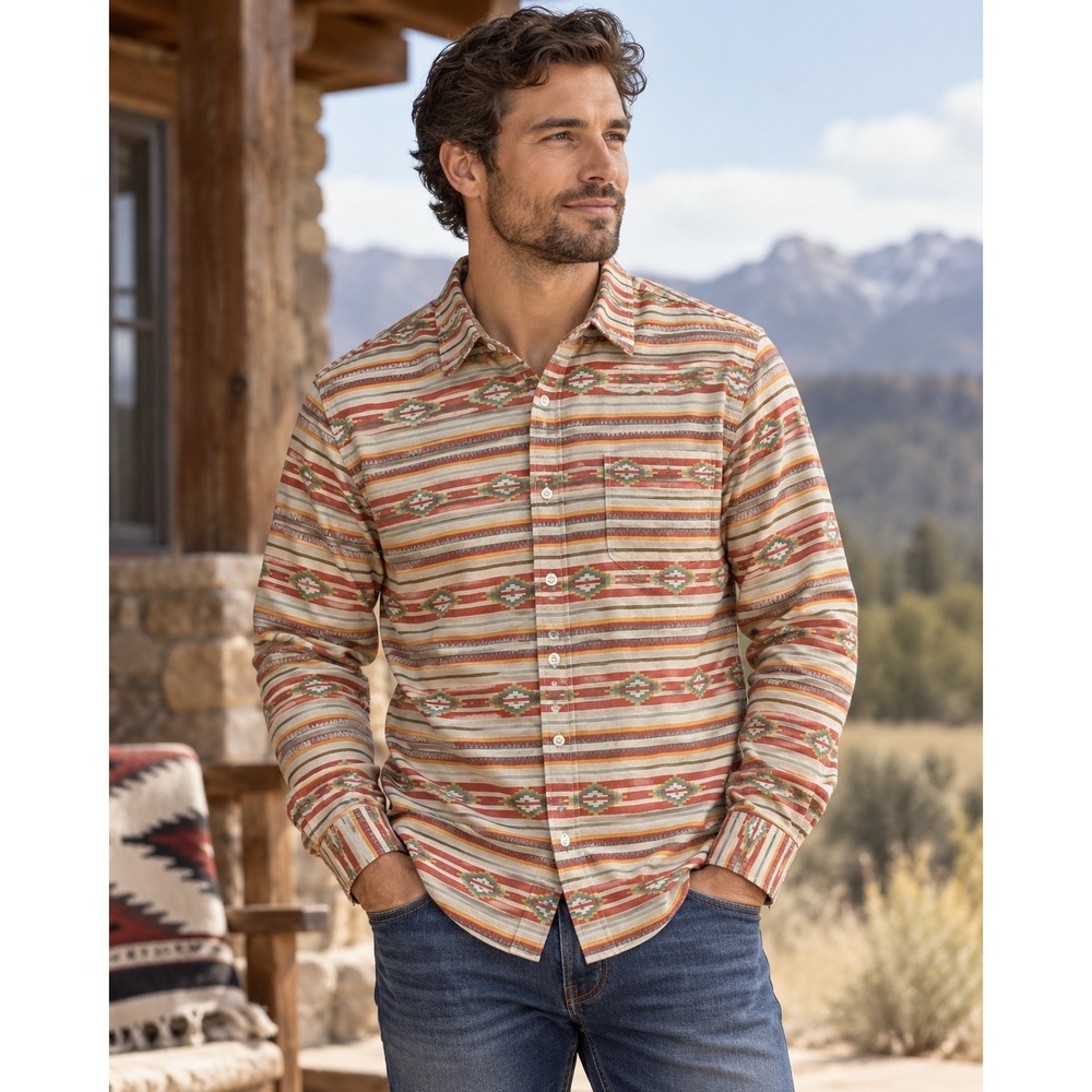 Modern Amusement Buttonfront Shirt Multicolor Southwestern Geometric Stripe L